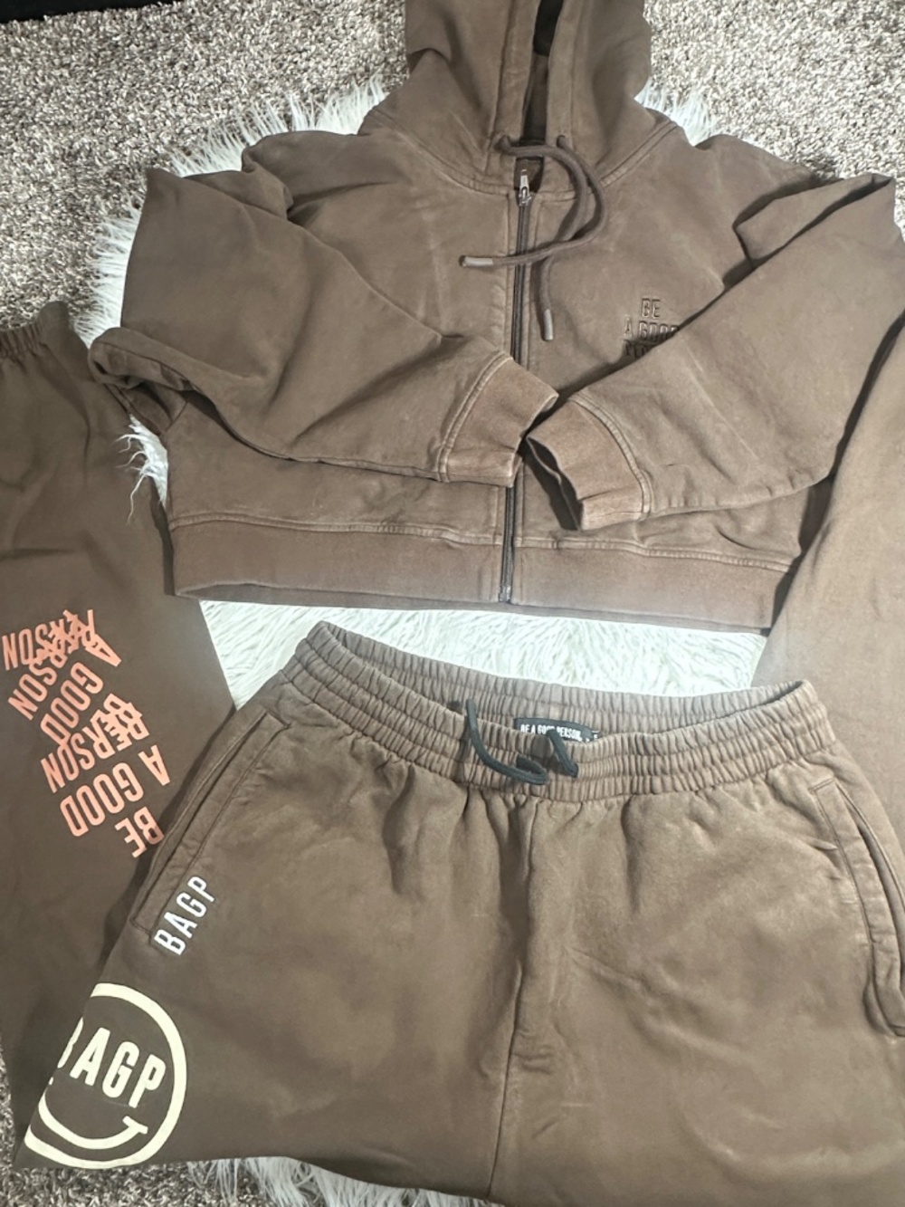 Be A Good Person Brown Graphic Zip Hoodie & Sweatpants Set XL/2XL